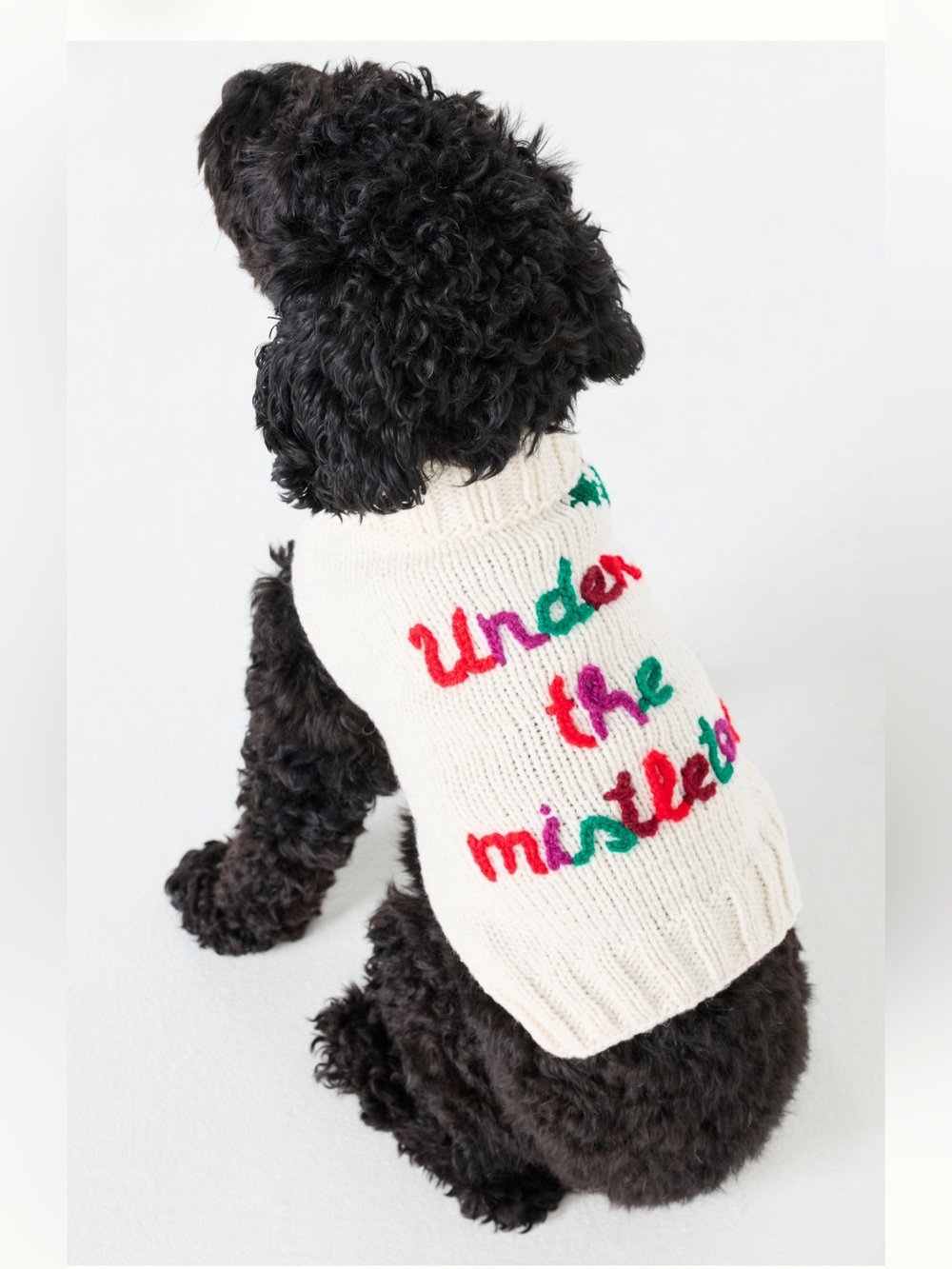 Anthropologie Hand Knit Cozy Cream 'Under the Mistletoe' Knit Animal Sweater